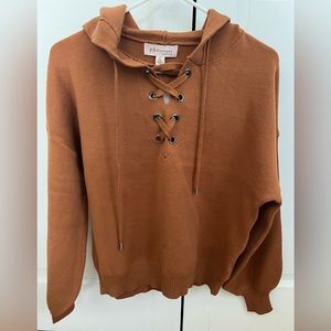 Philosophy Brandy Lace Up Hooded Sweater Brown Orange NWT Small Petite